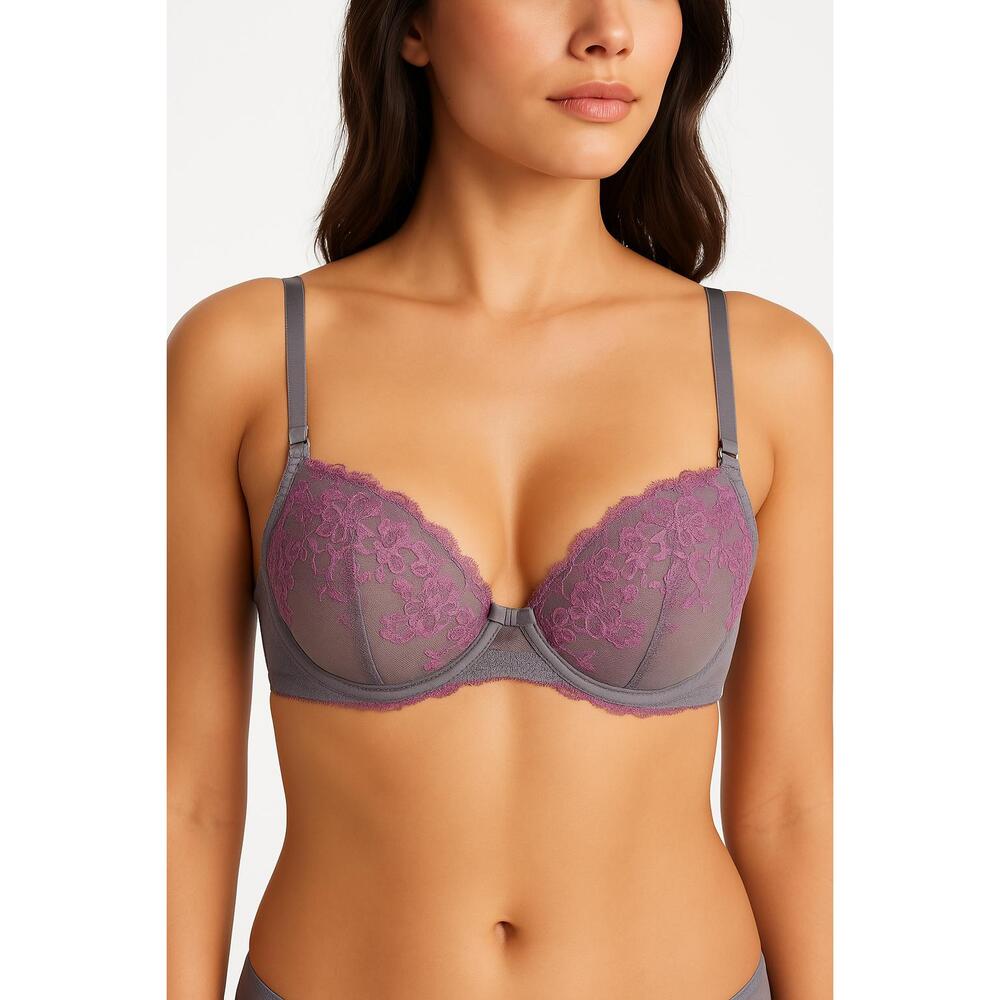 Victorias Secret Dream Angels Grey And Purple Lace Underwire Womens Bra Size 36D